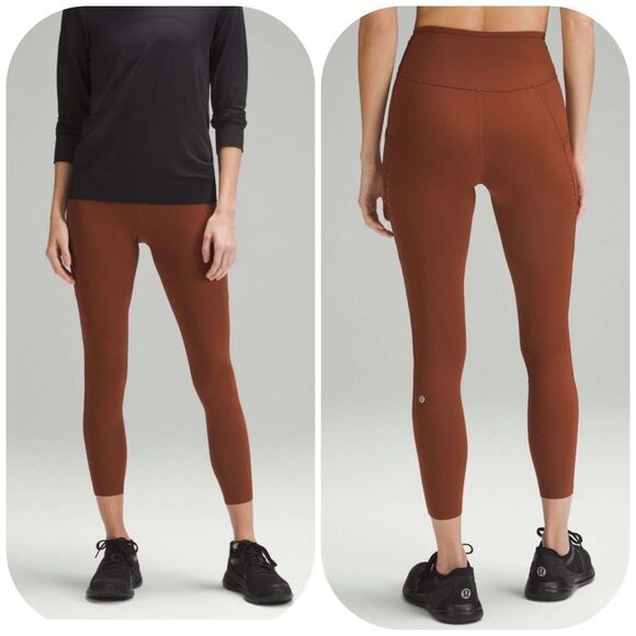 Lululemon Fast and Free High-Rise Tight 25” Pockets Dark‎ Terracotta size 14 NWT